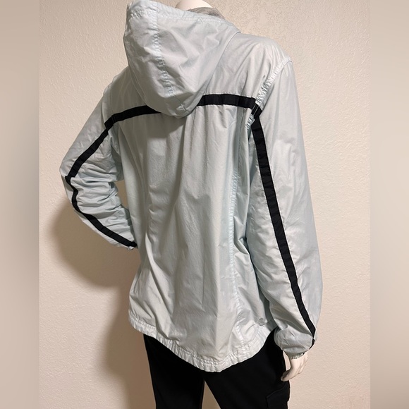 Vintage 90’s Nike Blue black stripe hood zip up windbreaker jacket coat Lined L - Picture 2 of 11